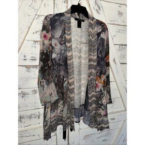 Ali Miles Sheer Multicolor Open Front Duster Women's L Festival Boho Holiday
